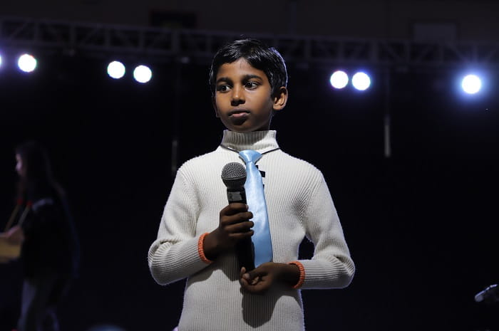 Elementary student dressed as a flight attendant