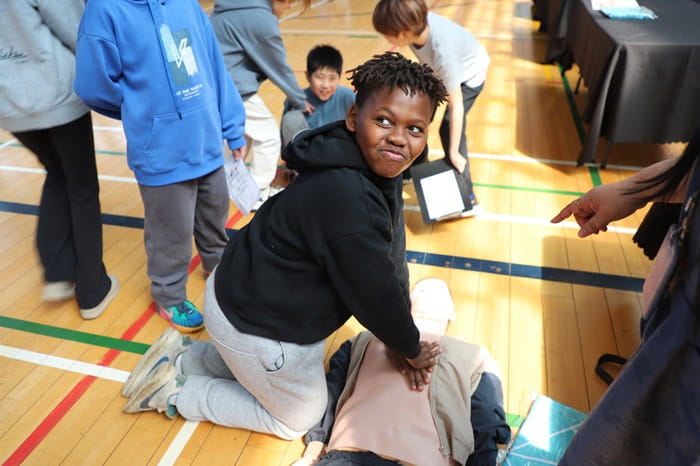CPR demonstration in elementary school