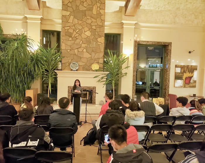 Female student presenting a speech